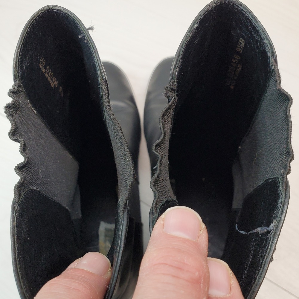 Cole Haan Black Leather Ankle Boots Buckle‎ Elastic Side Block Heel 9.5B - Picture 12 of 16